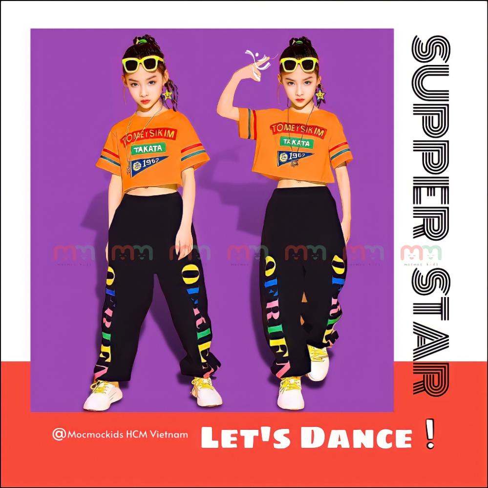 💖 Bộ bé gái hiphop sắc màu áo croptop quần jogger cotton cao cấp, 20-44kg,Top1Kids_211030_sg2 💖