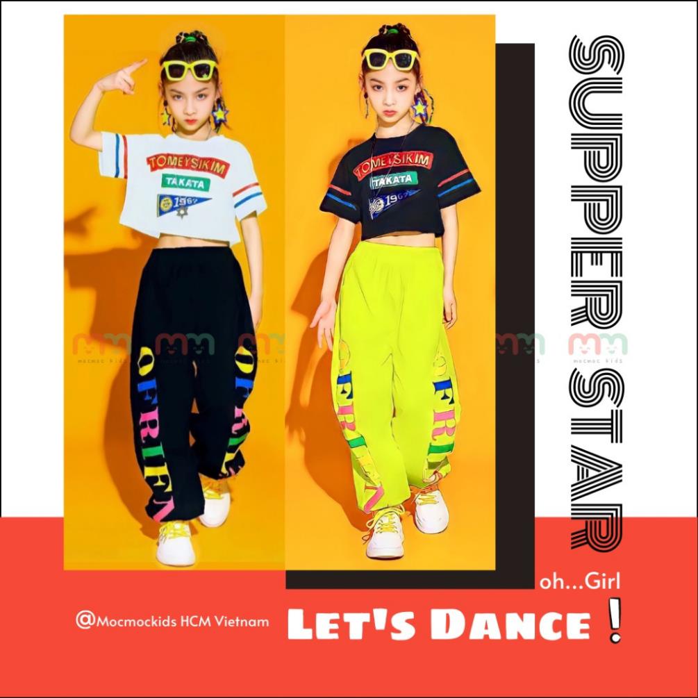 💖 Bộ bé gái hiphop sắc màu áo croptop quần jogger cotton cao cấp, 20-44kg,Top1Kids_211030_sg2 💖