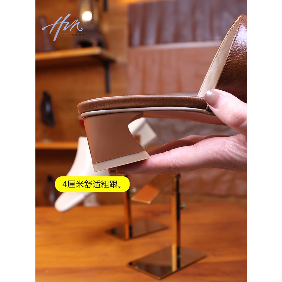 Dép Da Đế Dày Mũi Vuông Hở Ngón Thoải Mái Dễ Phối Đồ Thời Trang Cho Nữ