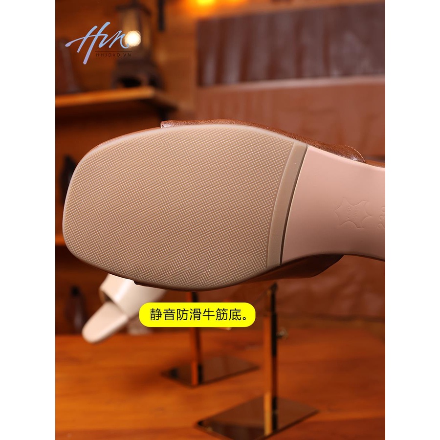 Dép Da Đế Dày Mũi Vuông Hở Ngón Thoải Mái Dễ Phối Đồ Thời Trang Cho Nữ