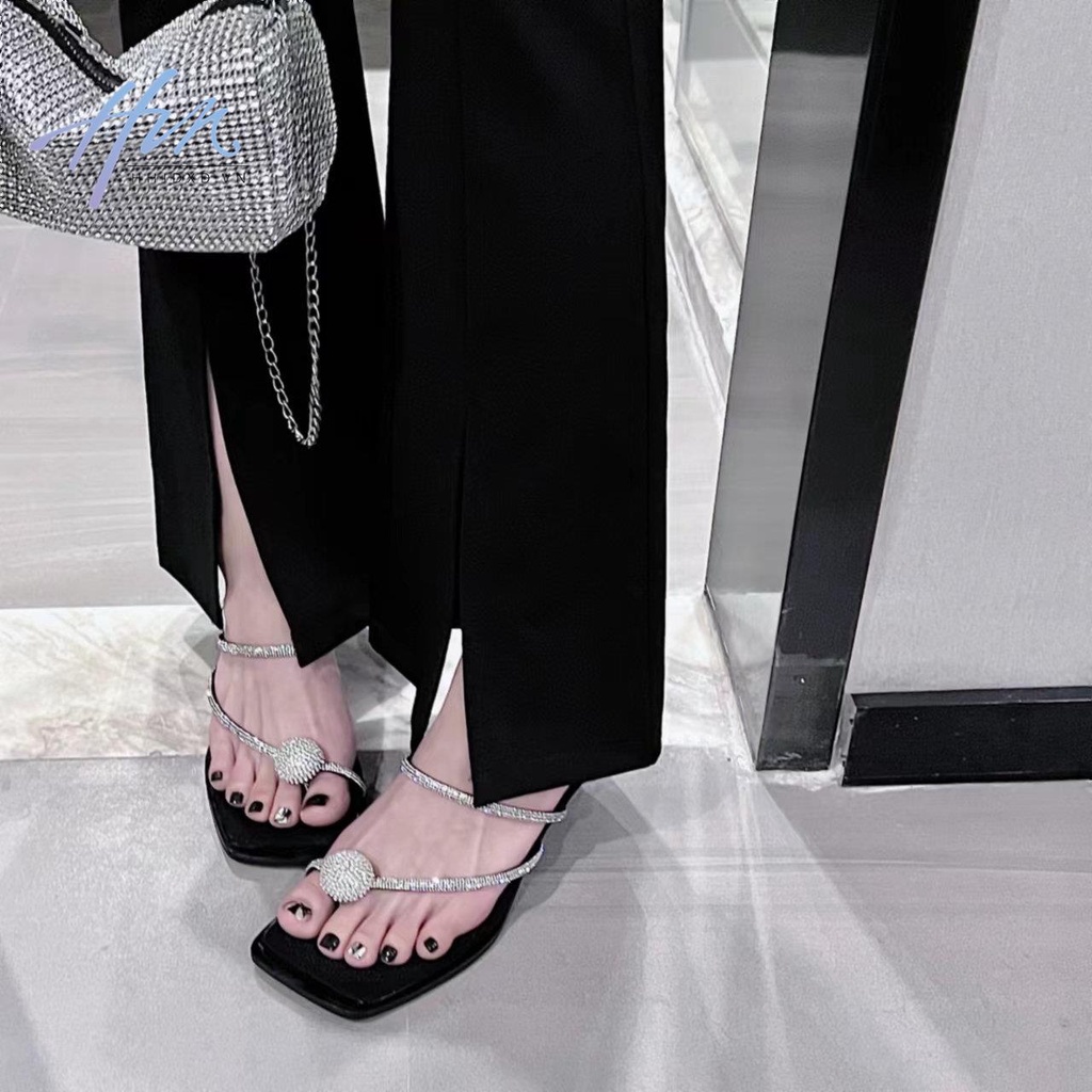 Sandal Cao Gót Qua Gối Đính Đá Lấp Lánh Phong Cách Thời Trang Mùa Hè Mới Dành Cho Nữ