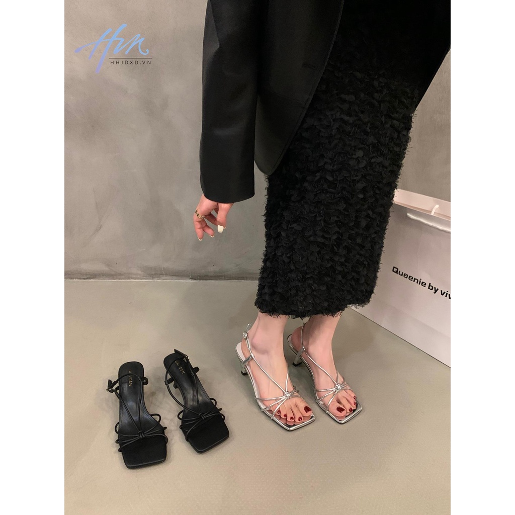 Giày Sandal Cao Gót Quai Đen Phong Cách Thời Trang Roman 2023 Dành Cho Nữ