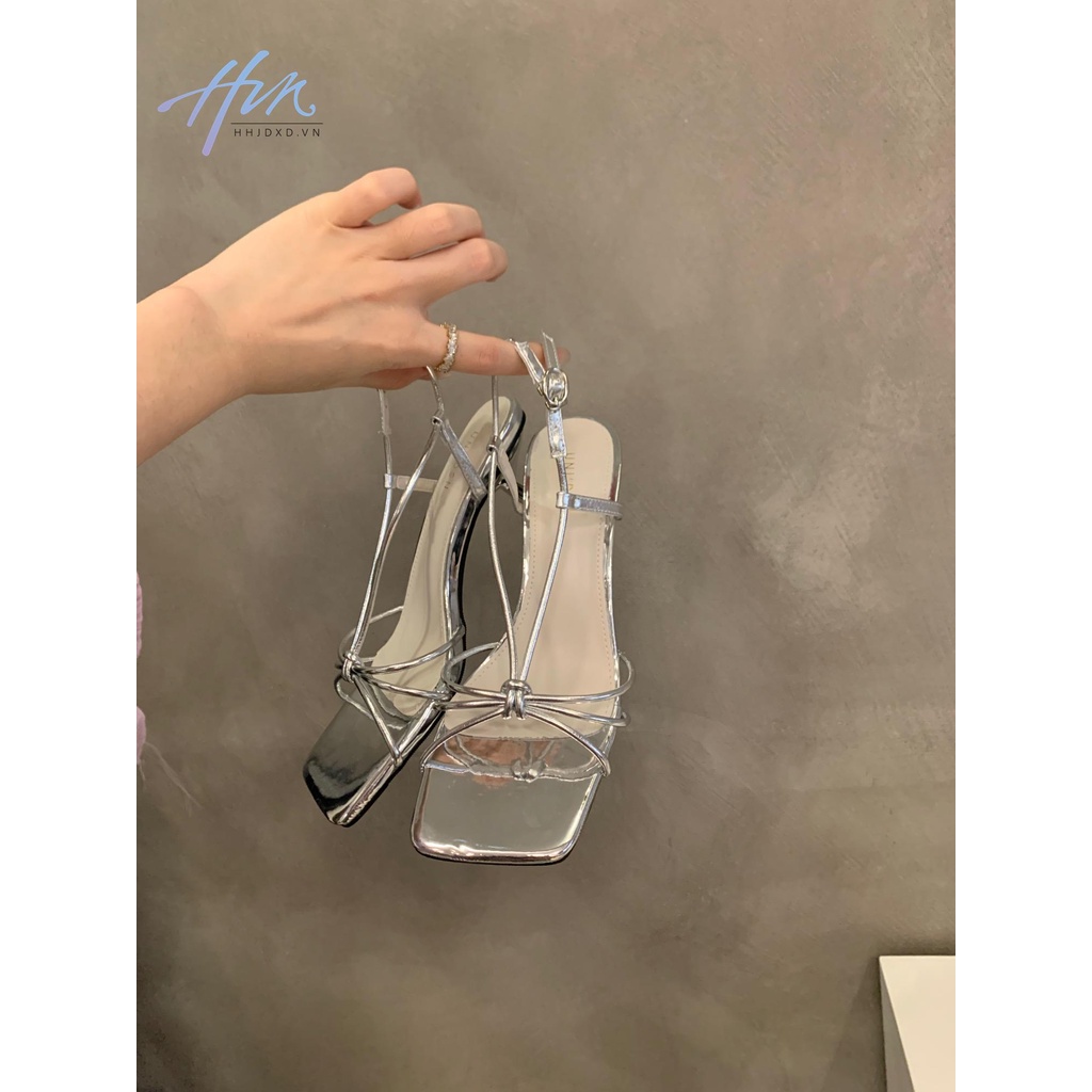 Giày Sandal Cao Gót Quai Đen Phong Cách Thời Trang Roman 2023 Dành Cho Nữ