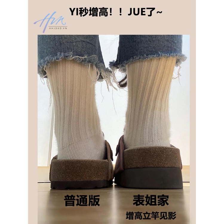 Dép Birkenstock Birkenstock Bằng Da Thật Đế Dày Tăng Chiều Cao Thời Trang Mùa Hè Hàng Mới Dành Cho Bạn Nữ