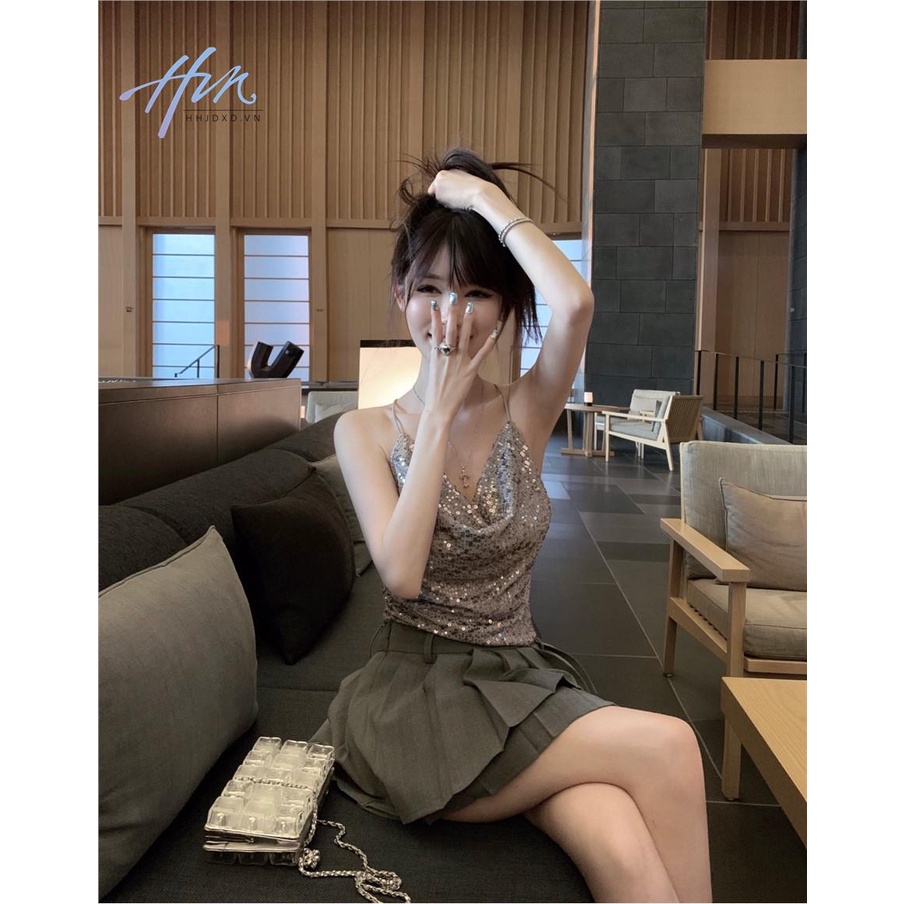 Áo Hai Dây Đính Kim Sa Lấp Lánh Quyến Rũ Thời Trang Cho Nữ