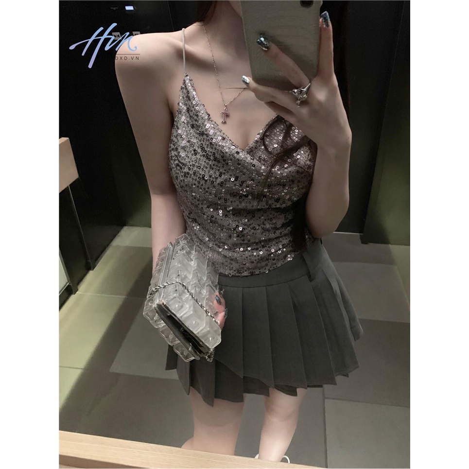 Áo Hai Dây Đính Kim Sa Lấp Lánh Quyến Rũ Thời Trang Cho Nữ