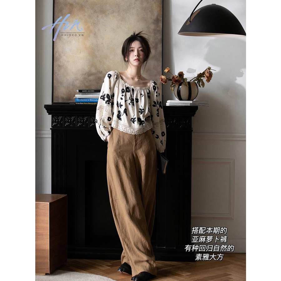 Áo Sơ Mi Nữ Tay Dài Dáng Rộng Phối Ren In Họa Tiết Phong Cách Pháp Cổ Điển Thời Trang Mùa Hè