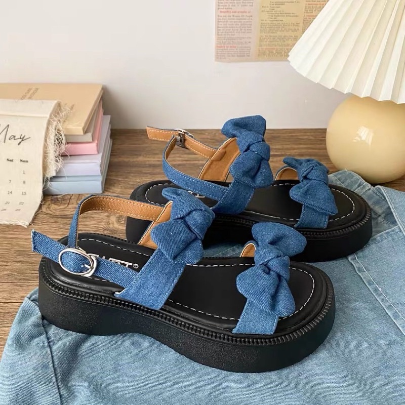 Combo quần áo Sandal hai quai jean nơ 4cm