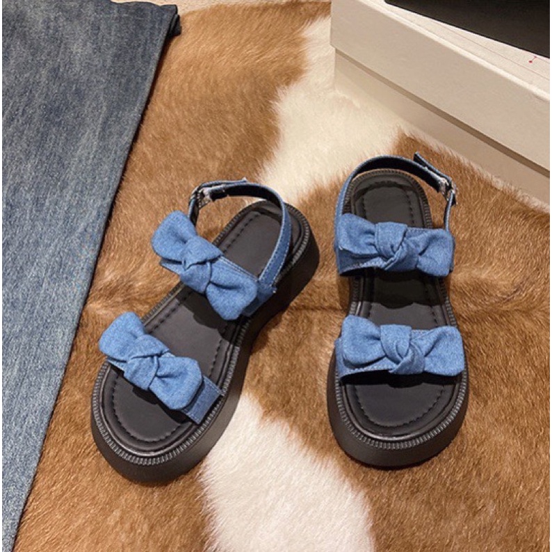 Combo quần áo Sandal hai quai jean nơ 4cm