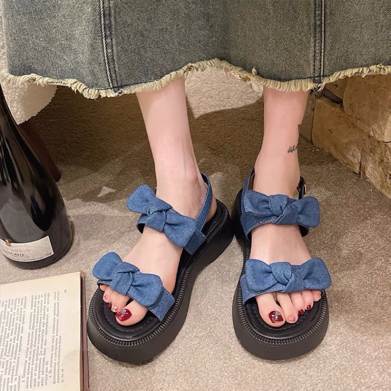 Combo quần áo Sandal hai quai jean nơ 4cm
