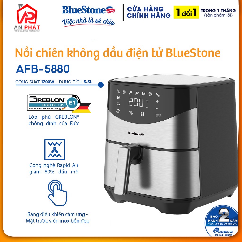 Nồi chiên không dầu điện tử 5.5L BlueStone AFB-5880 - Hàng Chính Hãng Bảo Hành 24 Tháng