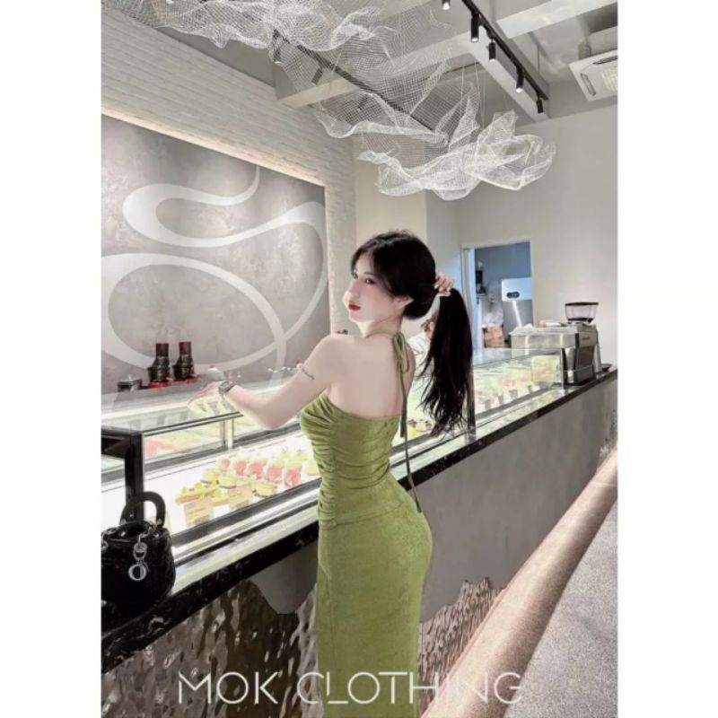 Đầm Ống Đính Hoa Ngực Cột Dây Cổ Yếm V - Dài Maxi Nhún Eo Xòe Đuôi Cá Ôm Body Sexy - Tiểu Thư Bánh Bèo Cute Sang Chảnh