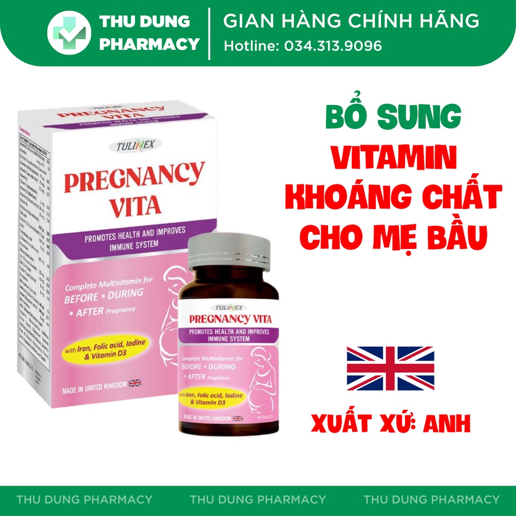 Vitamin Tổng Hợp Cho Bà Bầu Pregnancy Vita (Châu Âu) - Tăng Đề Kháng, Acid Folic, Sắt, Vitamin D3 - Hộp 30 viên