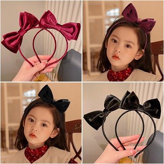 Băng đô nơ tiểu thư bé gái đen đỏ sang chảnh bờm cài tóc phụ kiện