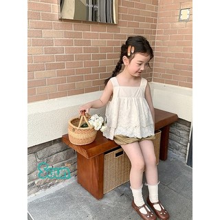 Áo hai dây ren bé gái hoa bản to be đen áo kiểu bé gái