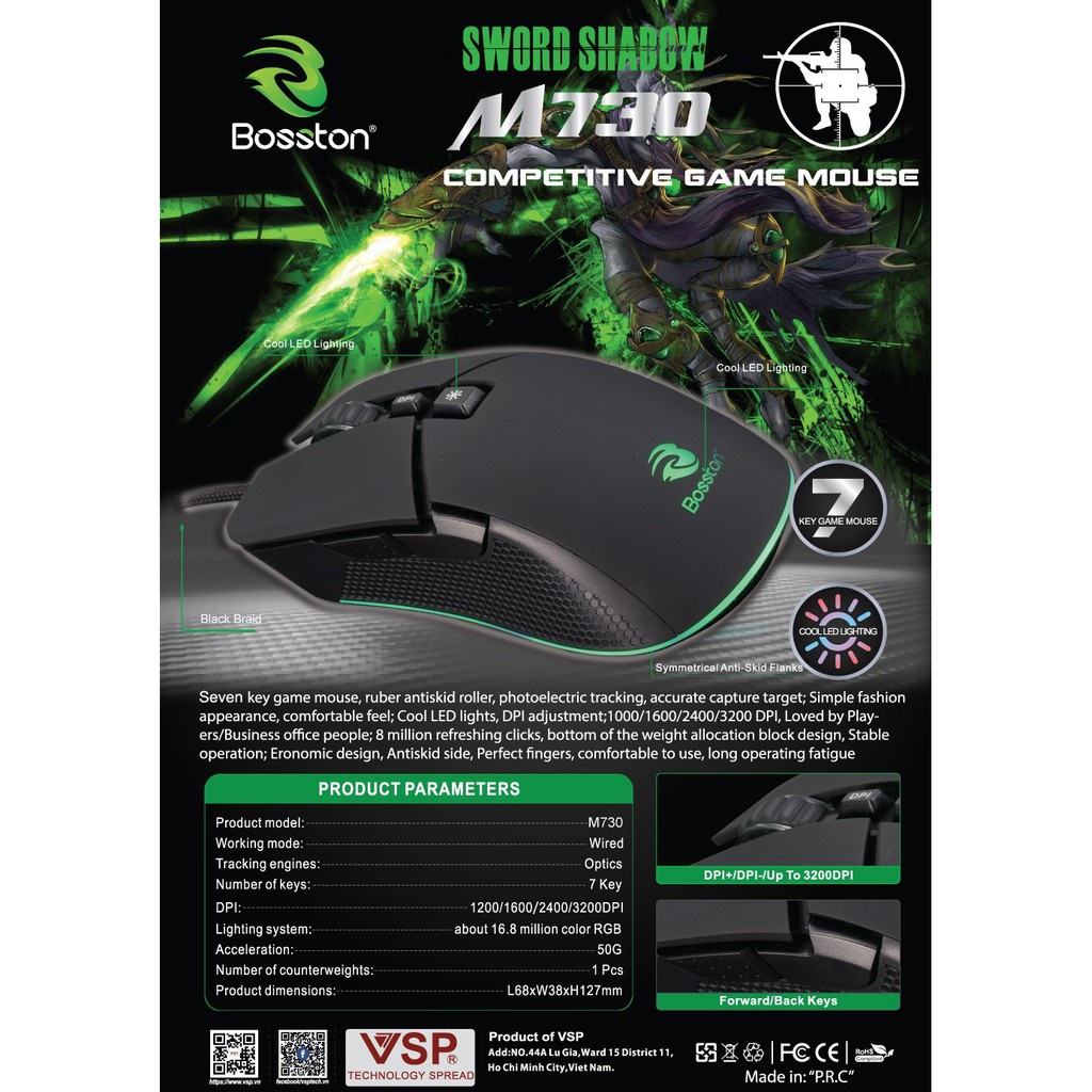 Chuột Máy Vi Tính Mouse Vsp Bosston Gm109 Gaming Usb Chính Hãng