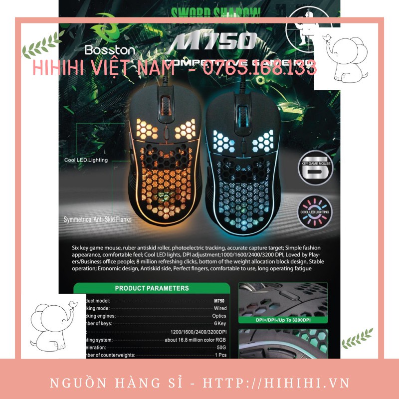 Chuột Máy Vi Tính Mouse Vsp Bosston M750 Led Usb Chính Hãng