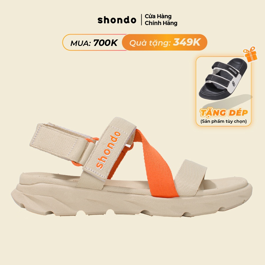 Giày Sandals Nam Nữ Shondo F6 Sport Đế Be Phối Quai Cam F6S2580