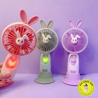 Quạt tích điện mini TAI THỎ có đèn - Quạt cầm tay để bàn đáng yêu cổng sạc USB