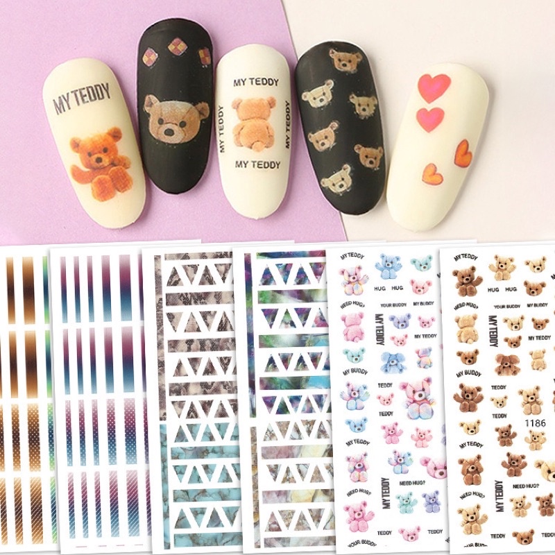 sticker gấu cute trang trí móng 3D- miếng dán móng