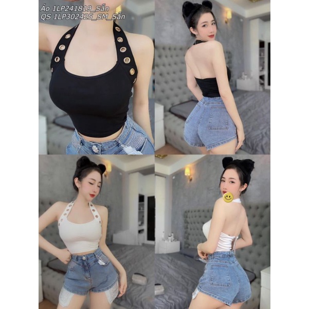 Áo croptop 2 dây ôm body cổ yếm ,áo ba lỗ kiểu cổ dây khoen tròn có mút chất thun thái có dãn 4 chiều hot X03769N
