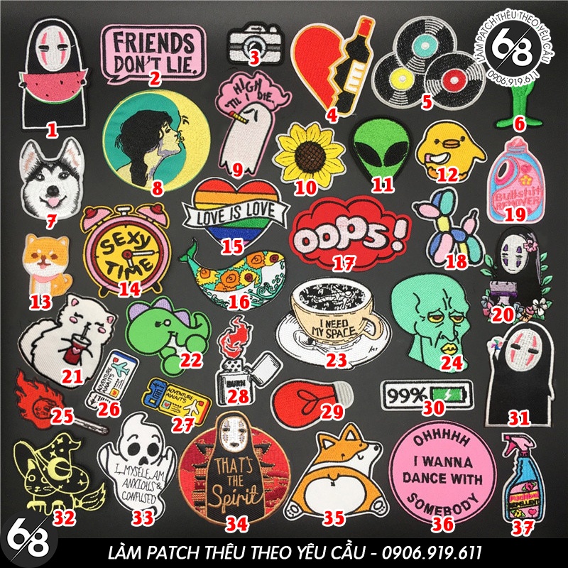 Sticker ủi nhiệt thêu logo hình động vật dễ thương huy hiệu dán cute độc đáo - Patch ủi quần áo balo H84