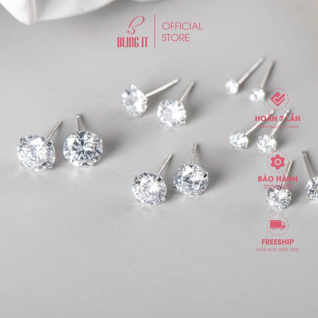 (MỘT CHIẾC) Bông tai bạc nữ BLINGIT nụ đá size 3mm, 4mm, 5mm nhỏ xinh tặng kèm chốt bạc 925