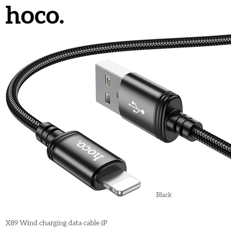 Cáp sạc Hoco X89 sạc nhanh dây dù bện dài 1M cho lP đen chính hãng hocoteckvnn