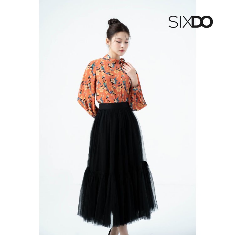 Áo sơ mi cổ nơ tay bồng họa tiết hoa thời trang SIXDO (Red Orange Floral Chiffon Top)