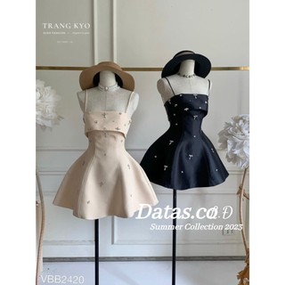 Đầm dáng xoè hai dây đính tag đá datasco