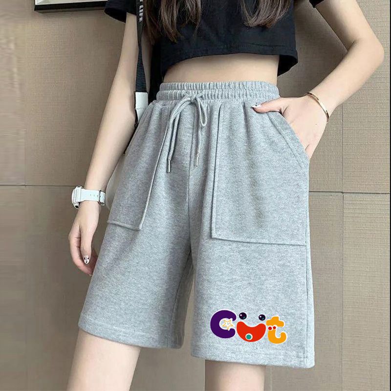 Jiashucheng Quần Short Nữ Lưng Cao Dáng Rộng Phong Cách Hàn Quốc