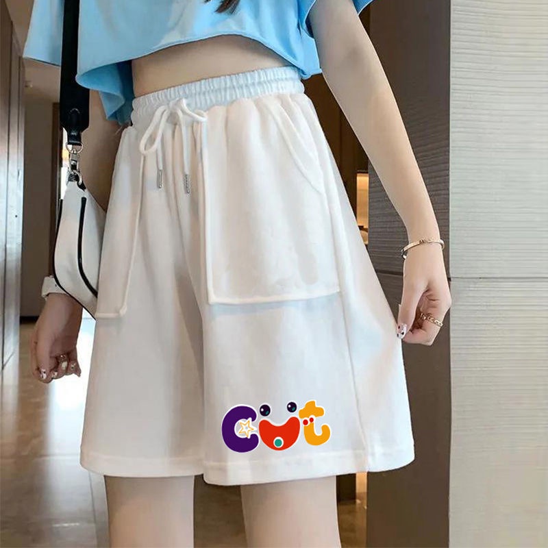 Jiashucheng Quần Short Nữ Lưng Cao Dáng Rộng Phong Cách Hàn Quốc