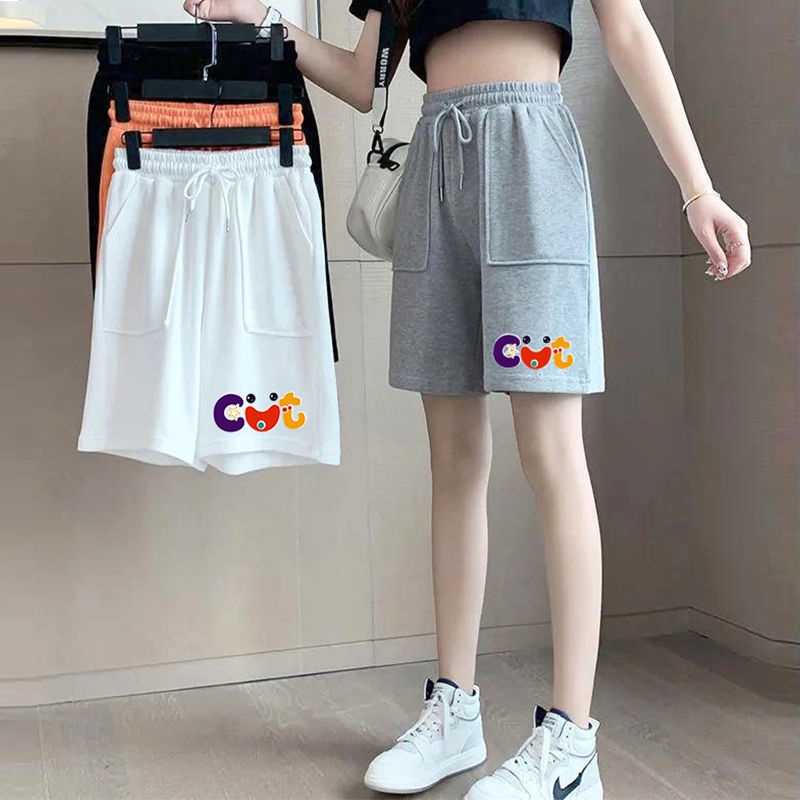 Jiashucheng Quần Short Nữ Lưng Cao Dáng Rộng Phong Cách Hàn Quốc