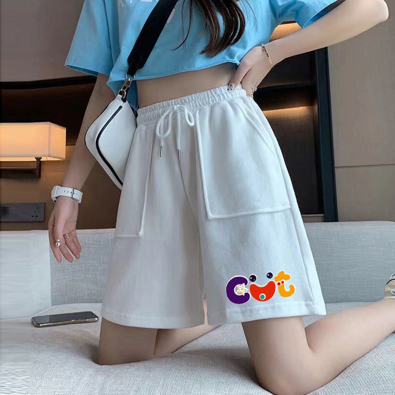 Jiashucheng Quần Short Nữ Lưng Cao Dáng Rộng Phong Cách Hàn Quốc