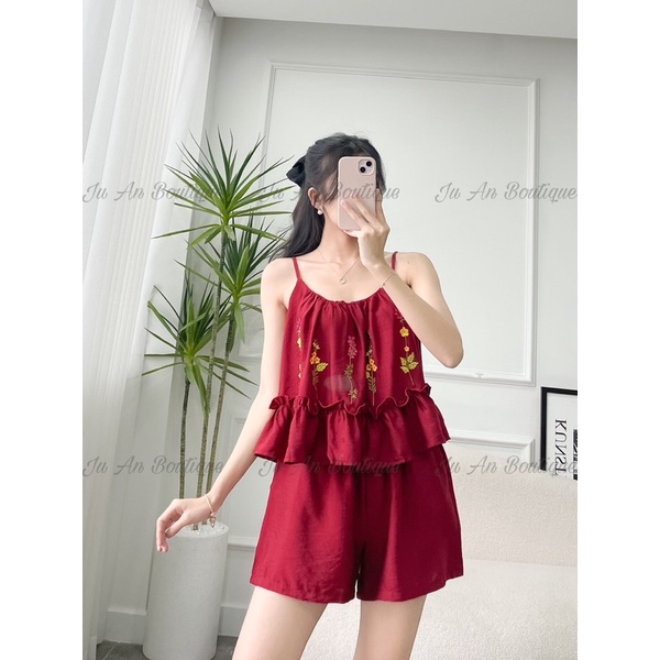 ĐỒ BỘ XINH THÊU HOA LỤA TƠ XƯỚC