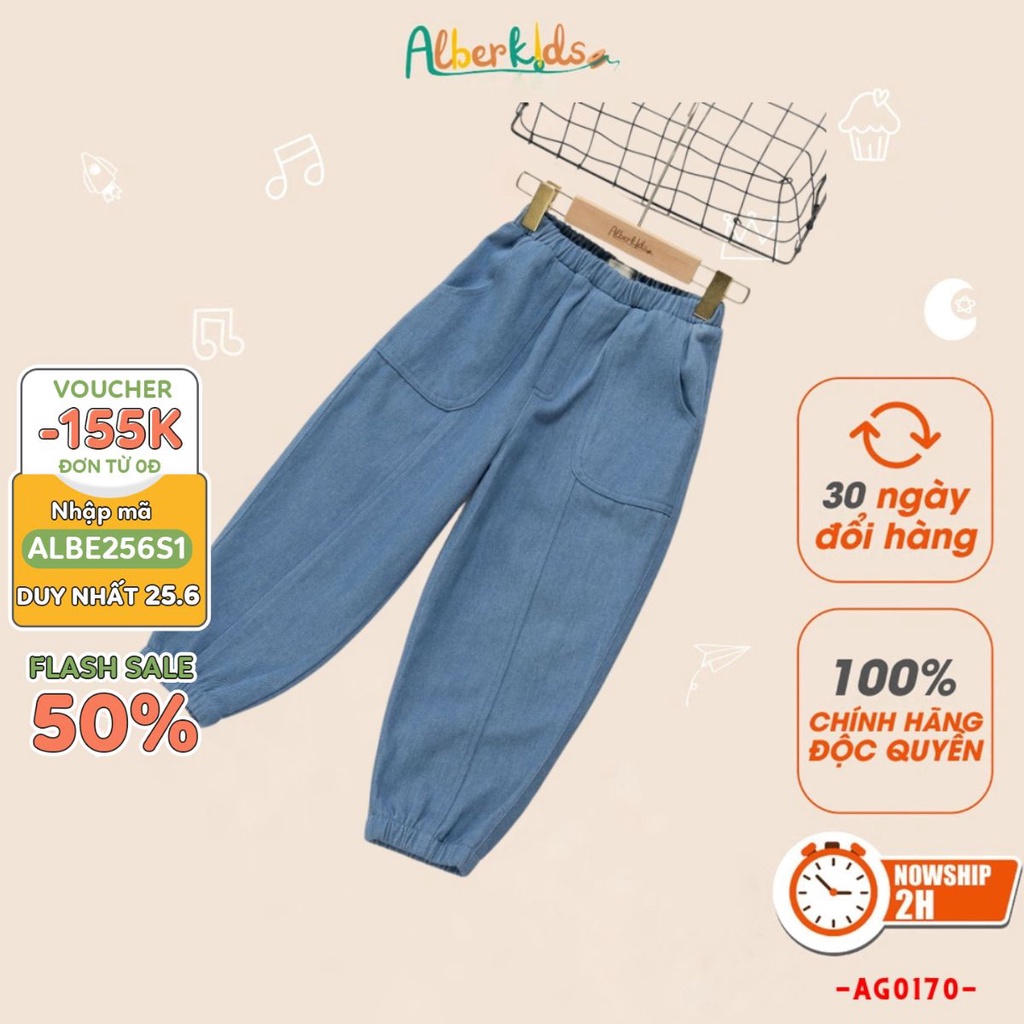 Quần bò bé gái ALBERKIDS bo gấu cho trẻ em 2,3,4,5,6,7,8,9,10,11,12 tuổi AG0170