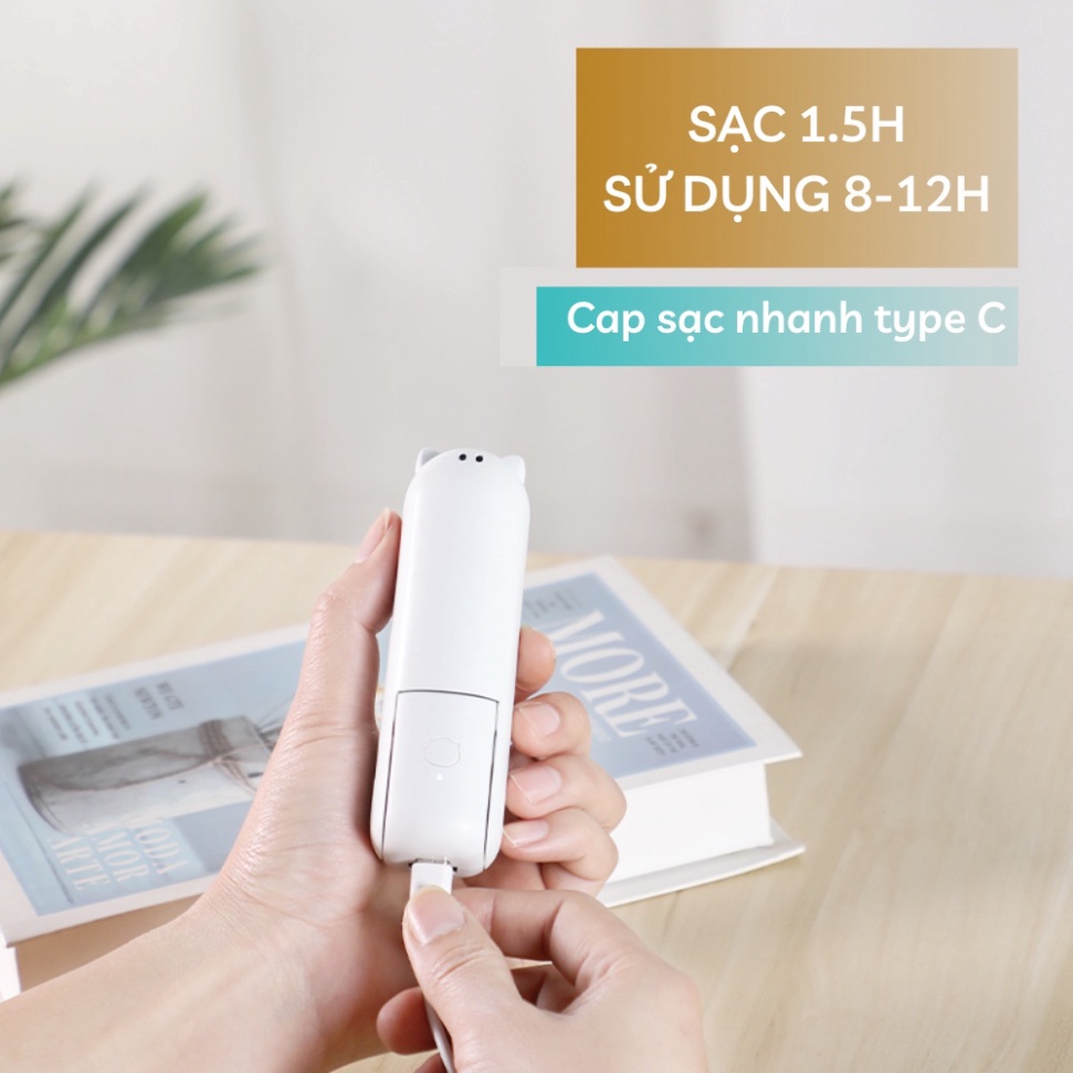 Quạt mini cầm tay đeo cổ, quạt tích điện pin khủng , quạt cute tích hợp sạc dự phòng, gập gọn bỏ túi 3 tốc độ gió