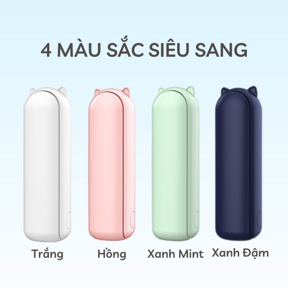 Quạt mini cầm tay đeo cổ, quạt tích điện pin khủng , quạt cute tích hợp sạc dự phòng, gập gọn bỏ túi 3 tốc độ gió