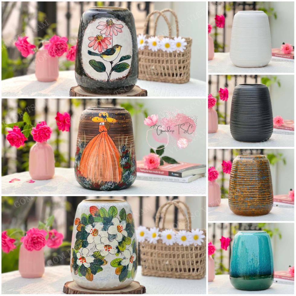 Lọ hoa gốm sứ Bát Tràng nhỏ dáng vò đu đủ cao 19 cm - Bình cắm hoa có nhiều màu sắc giúp decor trang trí nội thất đẹp