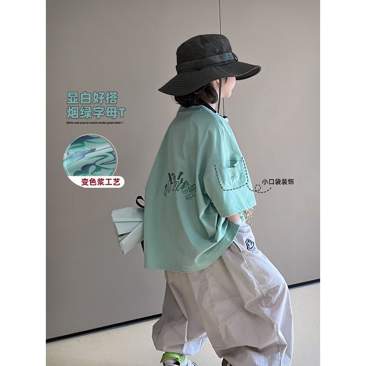 Áo Thun Cotton Ngắn Tay Dáng Rộng In Hình Phong Cách Hàn Quốc Cho Bé Trai