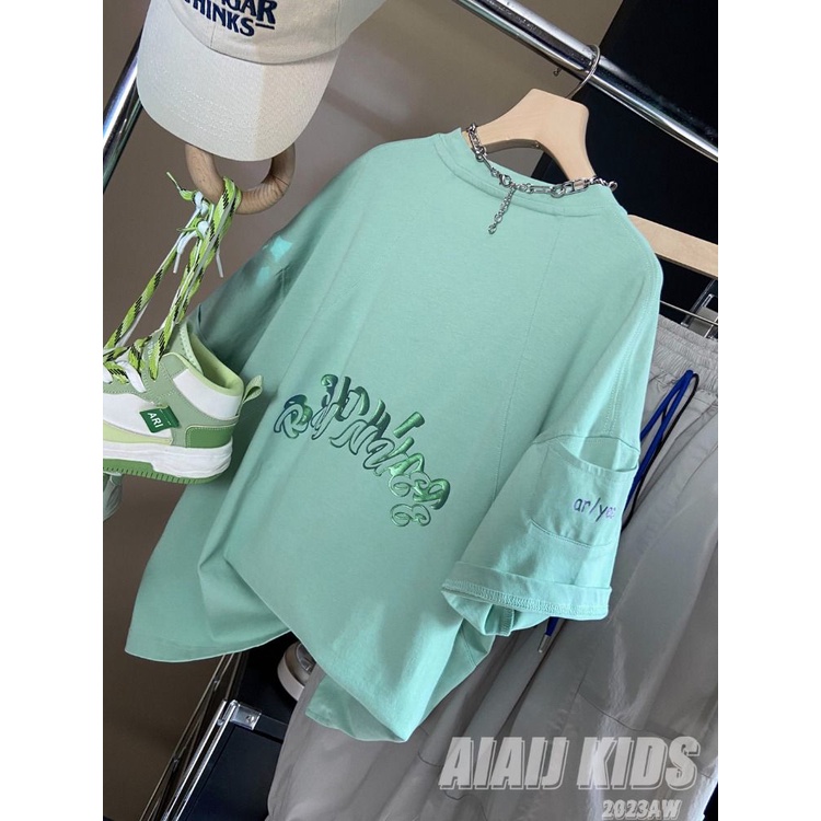 Áo Thun Cotton Ngắn Tay Dáng Rộng In Hình Phong Cách Hàn Quốc Cho Bé Trai