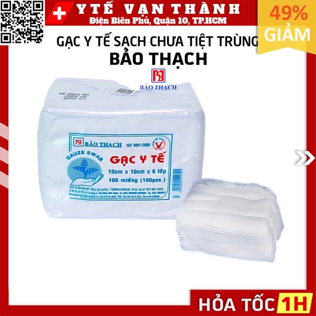 ✅ Gạc Y Tế Sạch Chưa Tiệt Trùng Bảo Thạch 10x10cm x 6 Lớp (Bịch 100 Miếng) | Gạc Đắp Mặt Nạ -VT1061