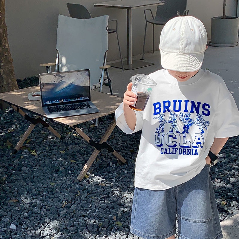 Áo Thun Cotton Tay Lửng Dài Vừa In Họa Tiết Thời Trang Mùa Hè Phong Cách Mỹ / Hàn Quốc Cho Bé Gái