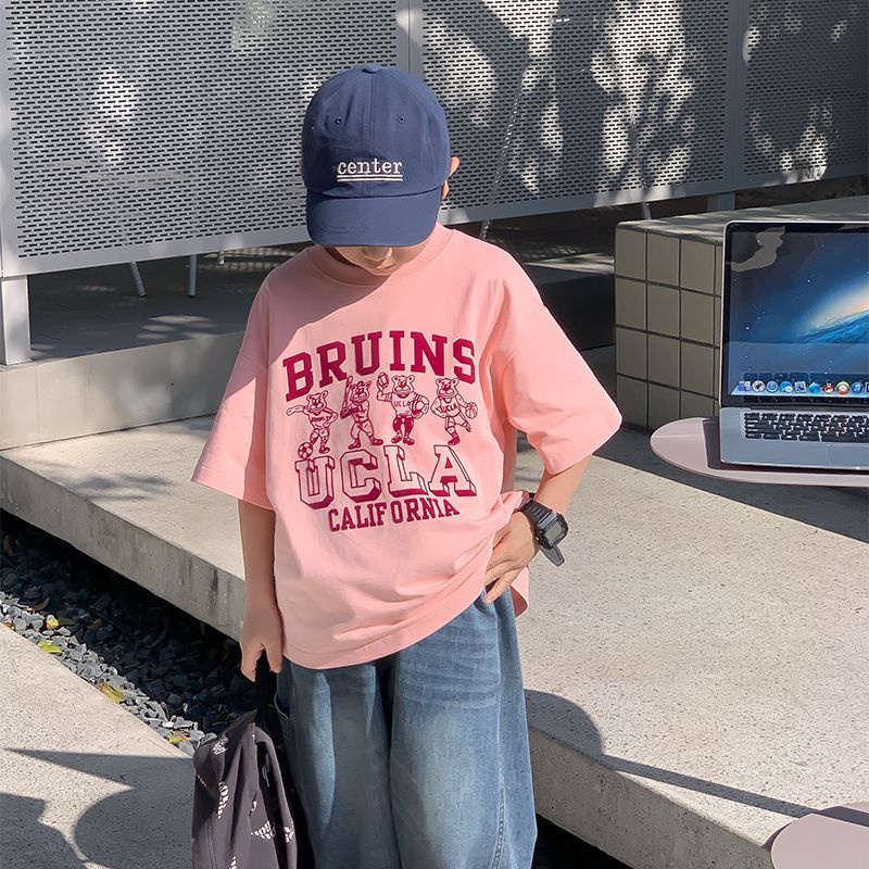 Áo Thun Cotton Tay Lửng Dài Vừa In Họa Tiết Thời Trang Mùa Hè Phong Cách Mỹ / Hàn Quốc Cho Bé Gái