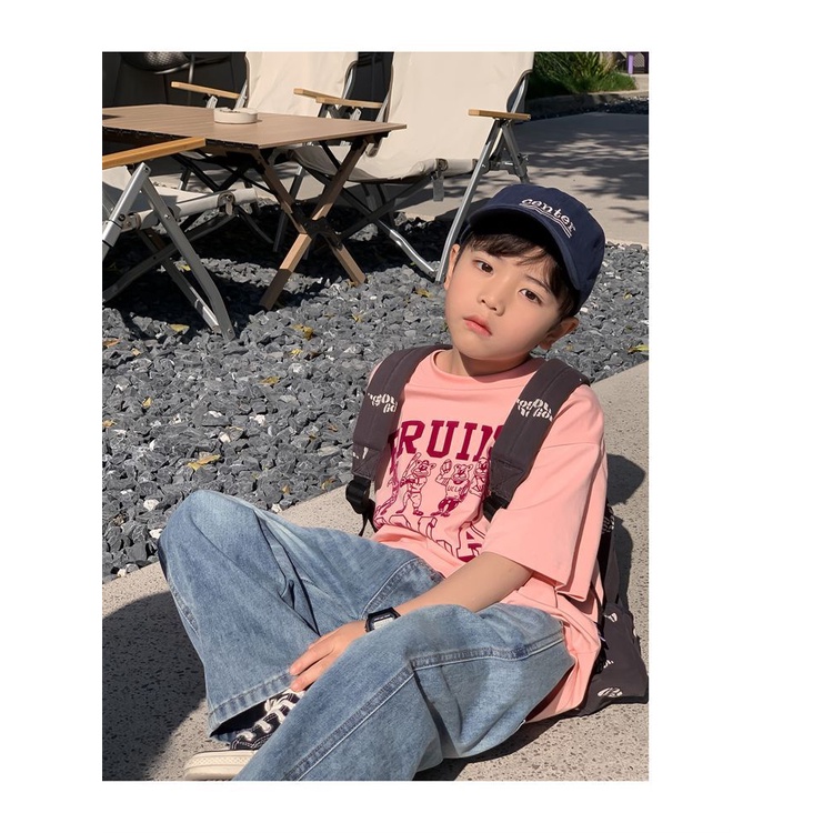 Áo Thun Cotton Tay Lửng Dài Vừa In Họa Tiết Thời Trang Mùa Hè Phong Cách Mỹ / Hàn Quốc Cho Bé Gái