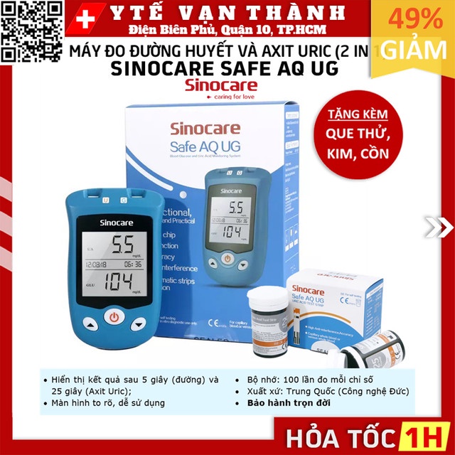 Máy Đo Đường Huyết, Axit Uric Sinocare Safe AQ UG (MG) (50 Que Mỗi Loại, Kim, Cồn) -VT0594