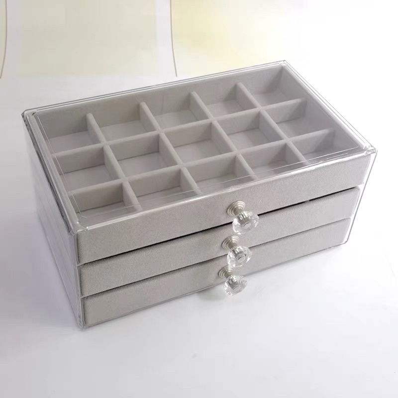 khay mica nhung đựng charm đá phụ kiện trang sức 3 tầng