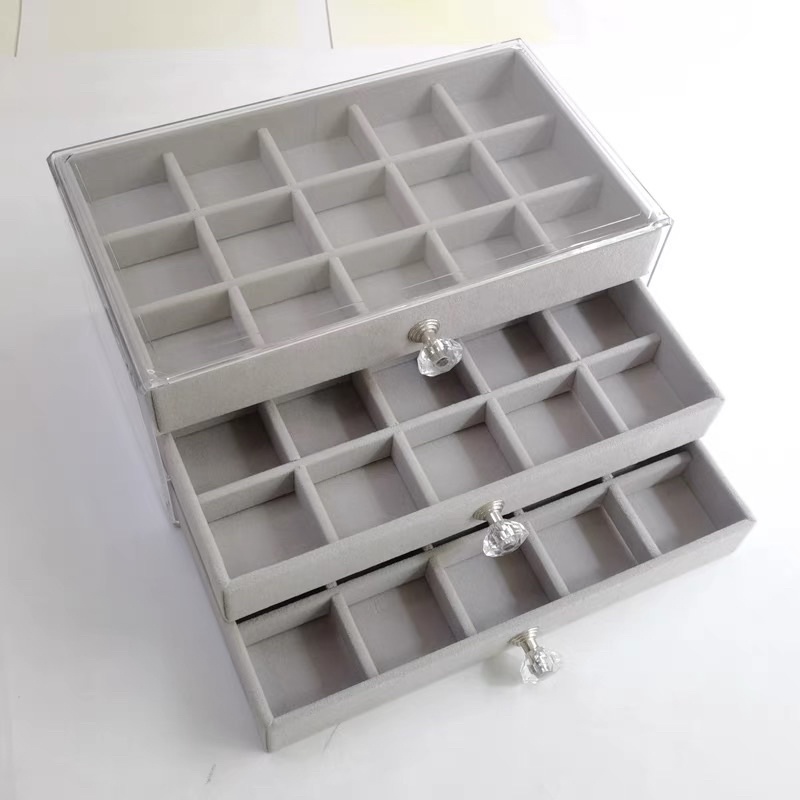 khay mica nhung đựng charm đá phụ kiện trang sức 3 tầng