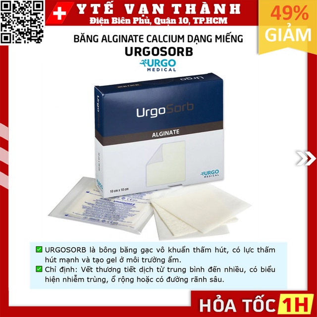 ✅ Băng Gạc Hút Dịch Alginate Calcium Dạng Miếng Urgo UrgoSorb 10x10cm | Làm sẹo, cầm máu vết thương -VT1053