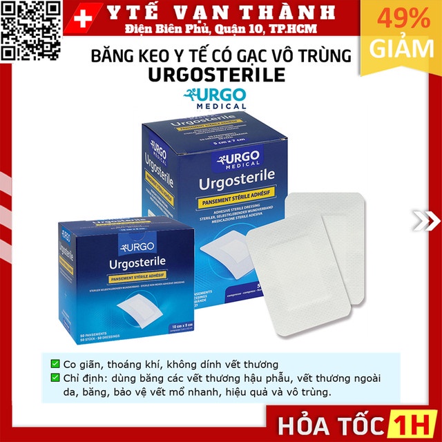 ✅ Băng Keo Y Tế Có Gạc Vô Trùng Urgo Urgosterile | Urgo Sterile Bảo vệ vết thương lớn -VT0359